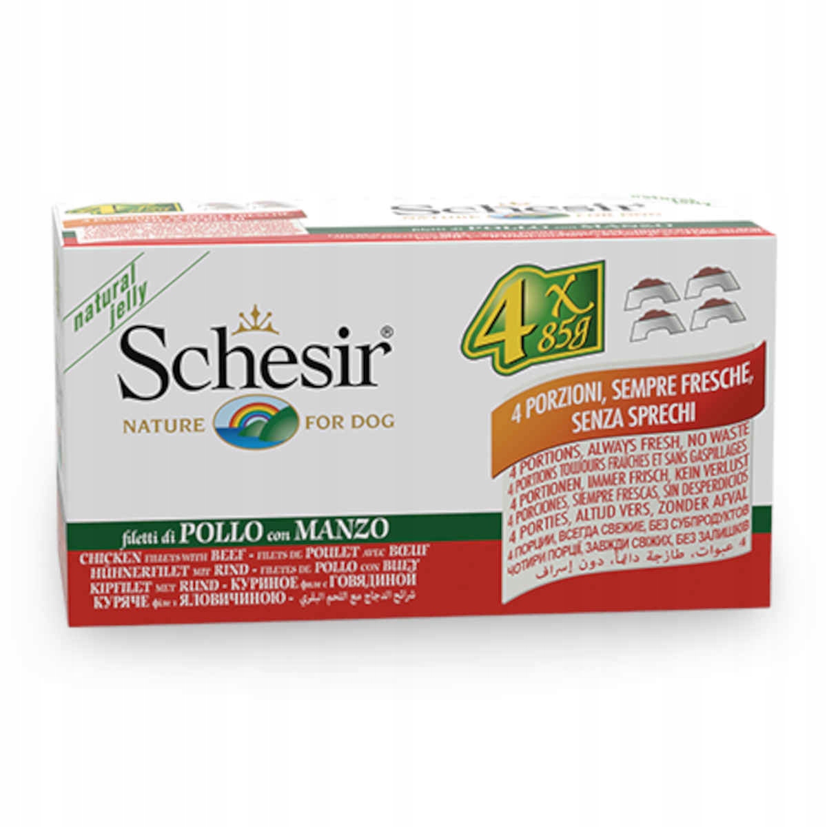 Mokré krmivo pro psy Schesir Ad M-Pack Směs kuřecích filetů 16x85g