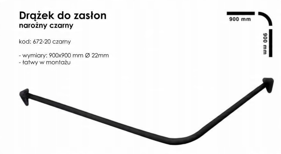 

Drążek do zasłon narożny czarny 90x90 kątowy