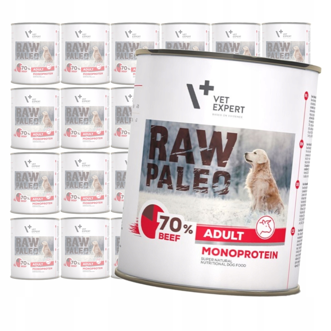 Vet Expert Raw Paleo Adult Monoprotein 24x800g Vlhké Krmivo pro psy Hovězí maso