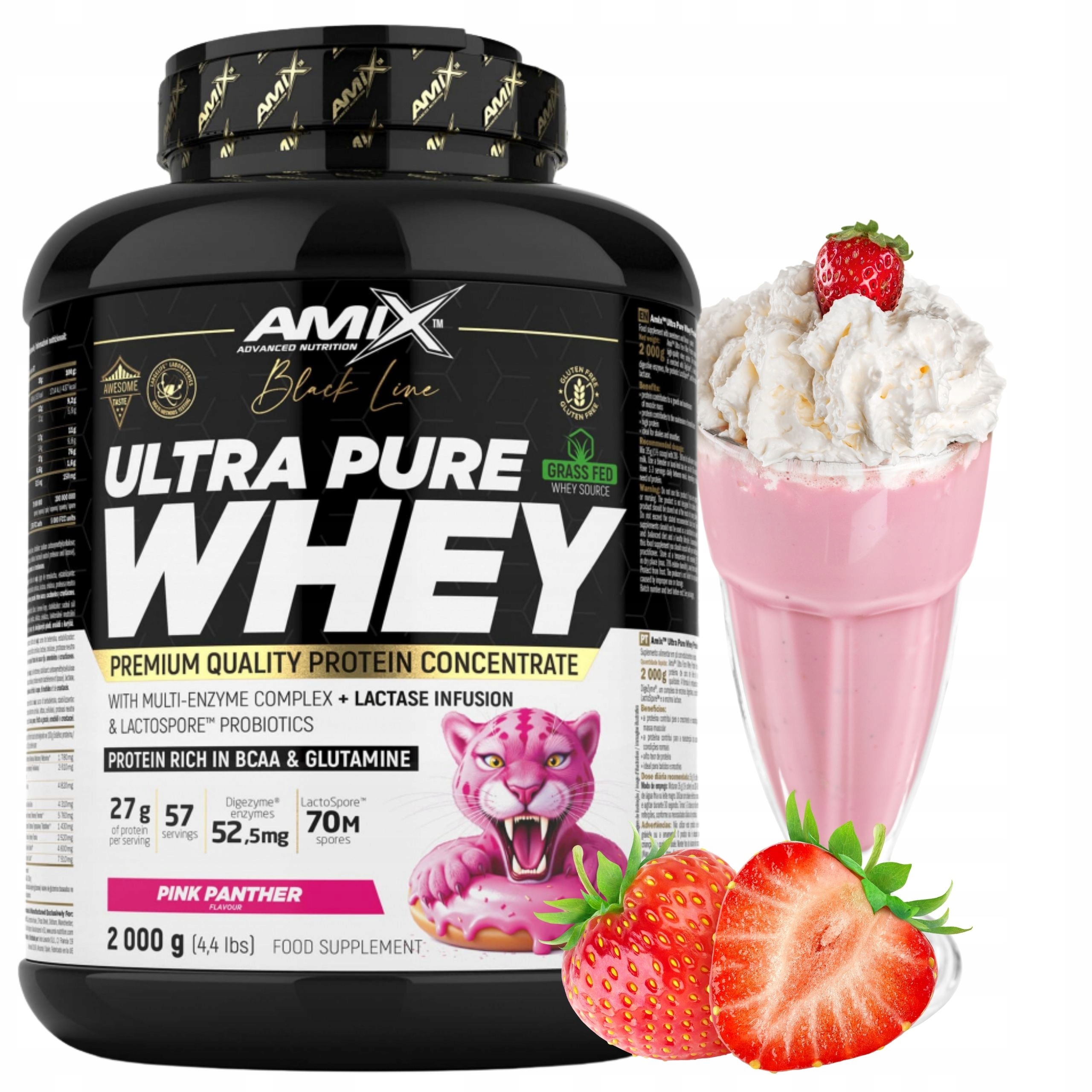 Protein Amix Ultra Pure Whey Syrovátkový Koncentrát Jahoda 2000 g