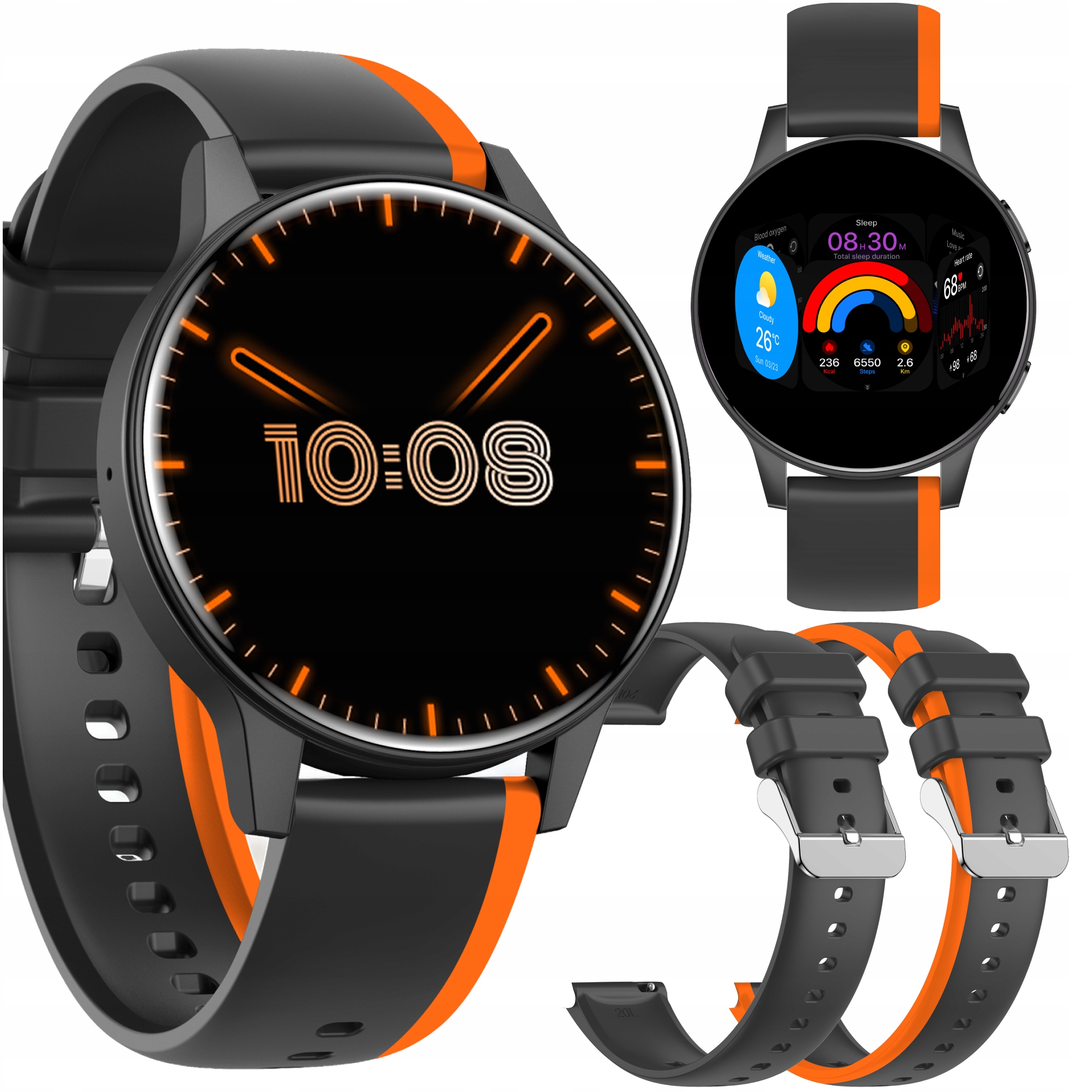Smartwatch zegarek męski damski czarny pomarańczowy smartband sen sport