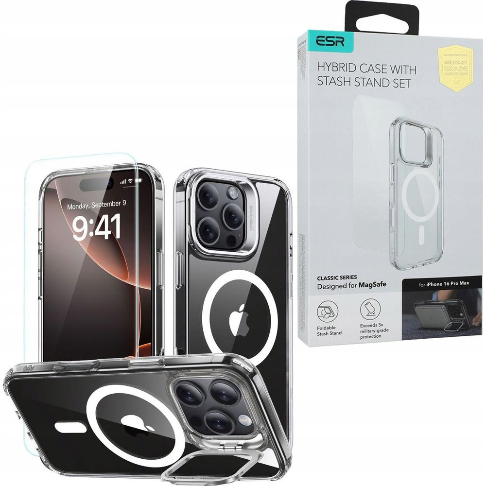 Zestaw etui+szkło hartowane do iPhone 16 Pro Max do MagSafe, Esr wytrzymałe
