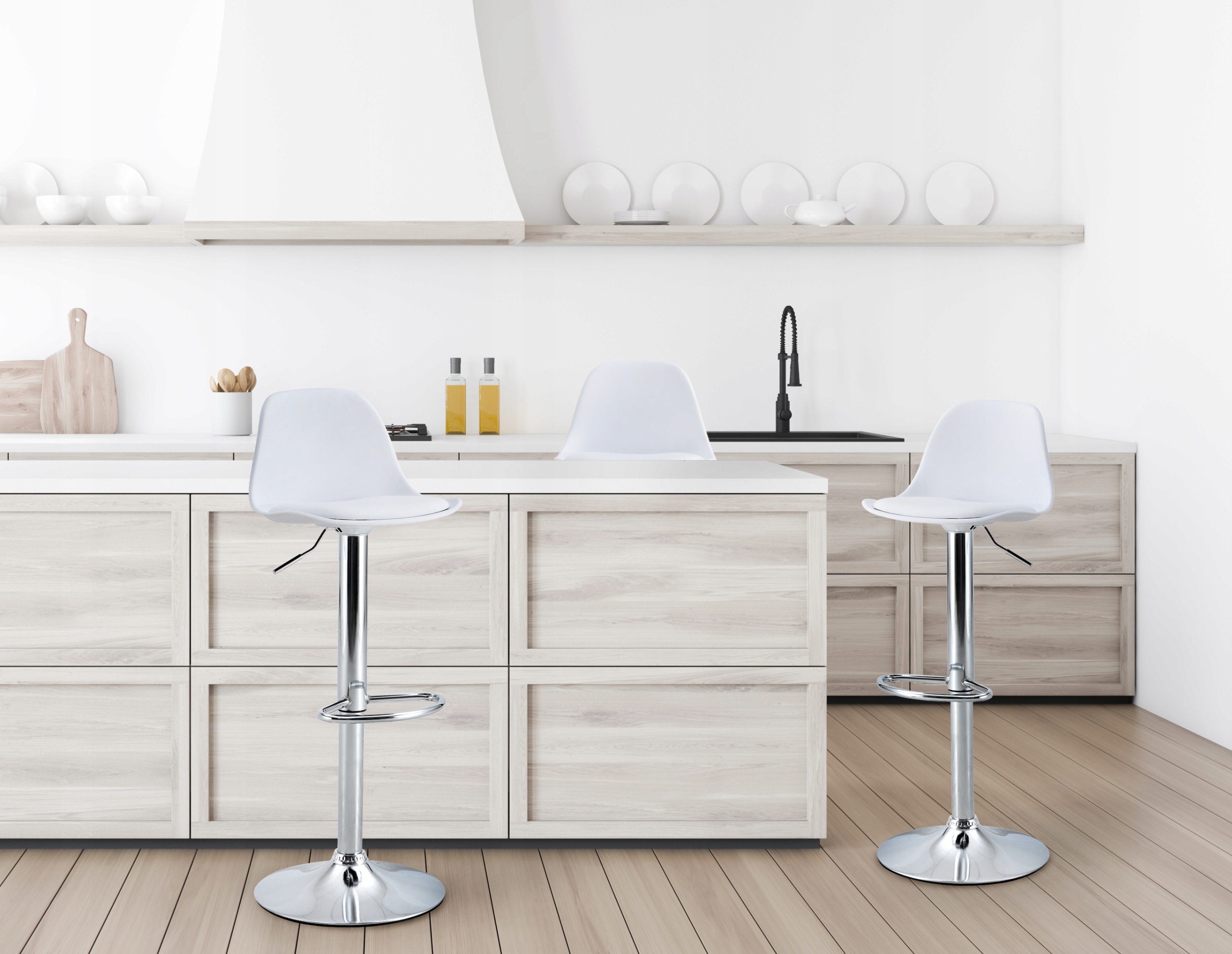 Krzesło BAROWE hoker OBROTOWY wysoki fryzjerski regulowany "Porto" biały Minimalna wysokość siedziska 59 cm