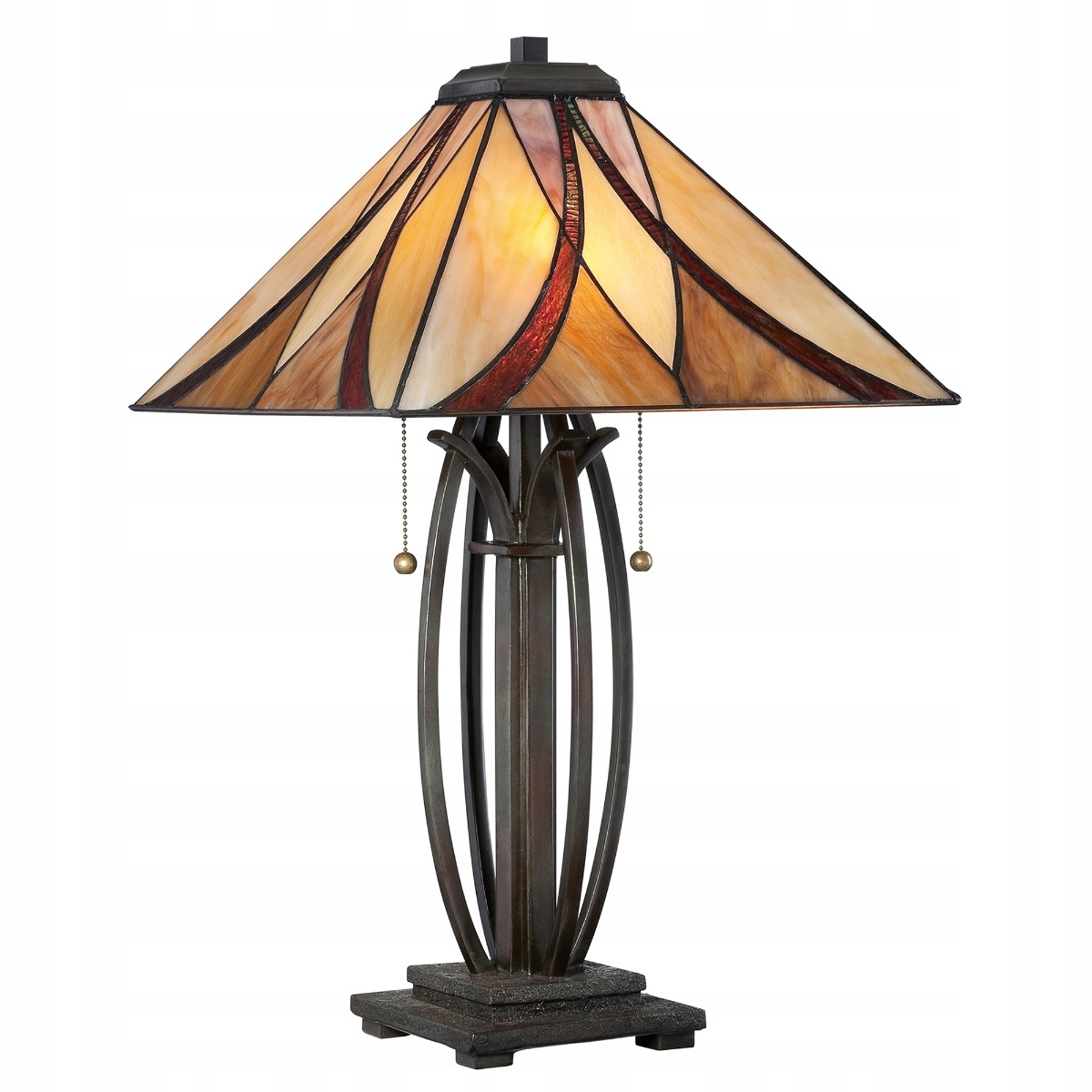 Stolní vitrážová lampa hnědá Tiffany Art Deco Asheville E27 60W Quoizelw