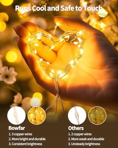 BOWFAR Lampa LED 10M 100LED Ciepła Biała IP65 Wodoodporna Na Zewnątrz — miniatura 5