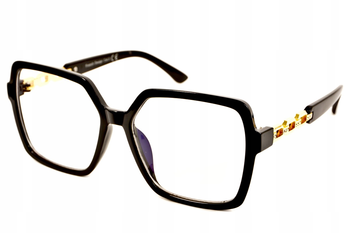 DUŻE DAMSKIE OKULARY ZERÓWKI OVERSIZE GLAMOUR ETUI BLUE LIGHT FILTER Marka PolarZONE