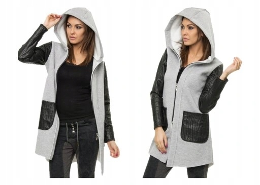 PŁASZCZ DRESOWY PIKOWANY KAPTUR SZARY r.48