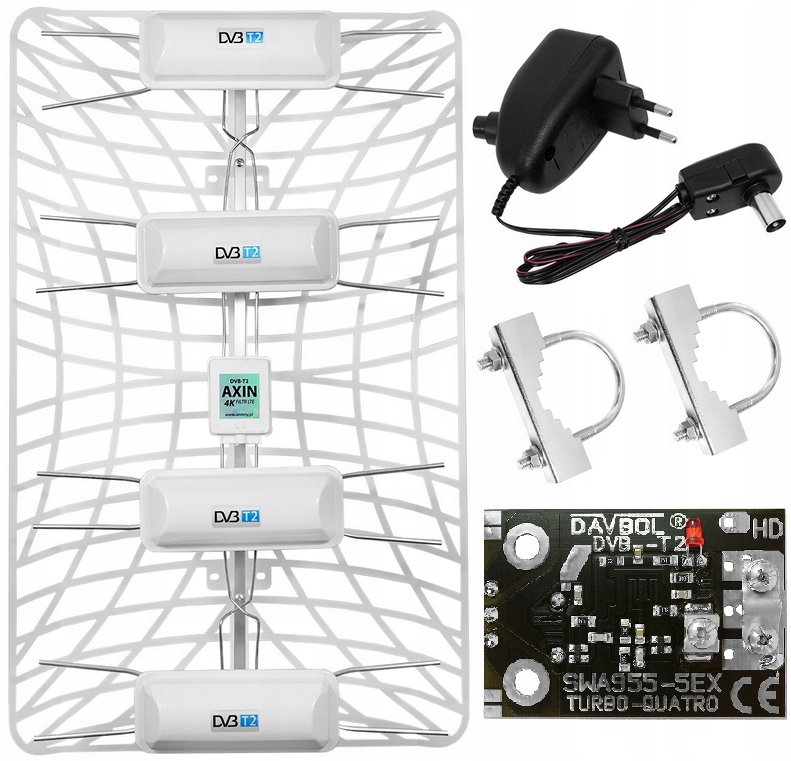 Najmocniejsza Antena Siatkowa DVB-T2 Axin 4K Lte MUX8 Produkt Polski Biała