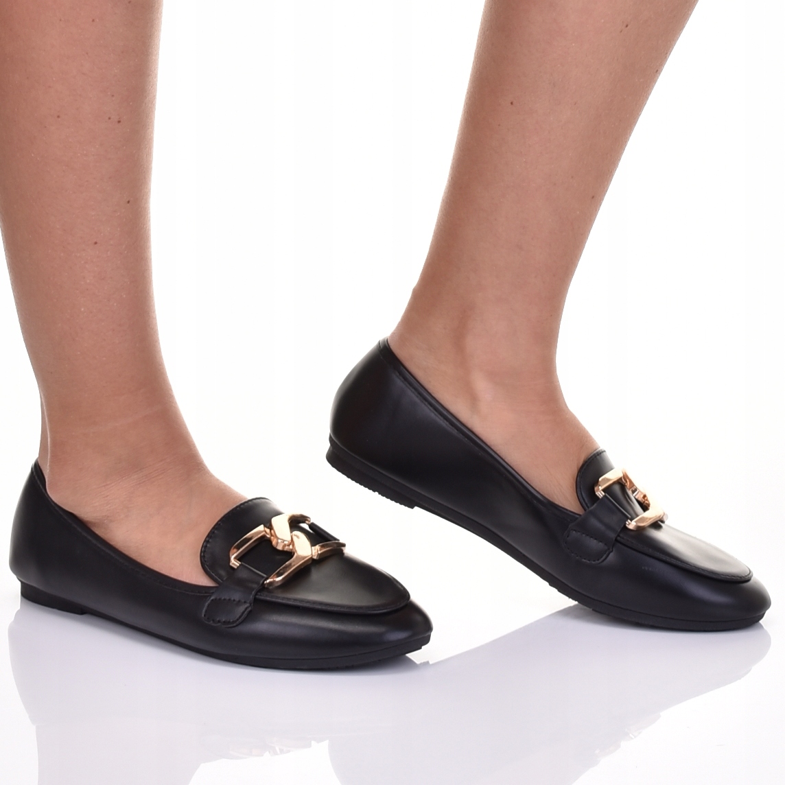 CZARNE PÓŁBUTY SKÓRZANE Z OZDOBĄ DAMSKIE MOKASYNY ELEGANCKIE Marka inna