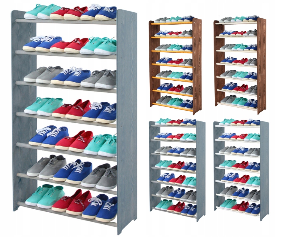 Regál na boty dřevěný stojan regál na obuv 7 Polic šířka 65 cm šedá
