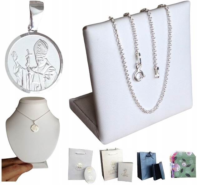 Łańcuszek srebrny naszyjnik + medalik Jan Paweł II