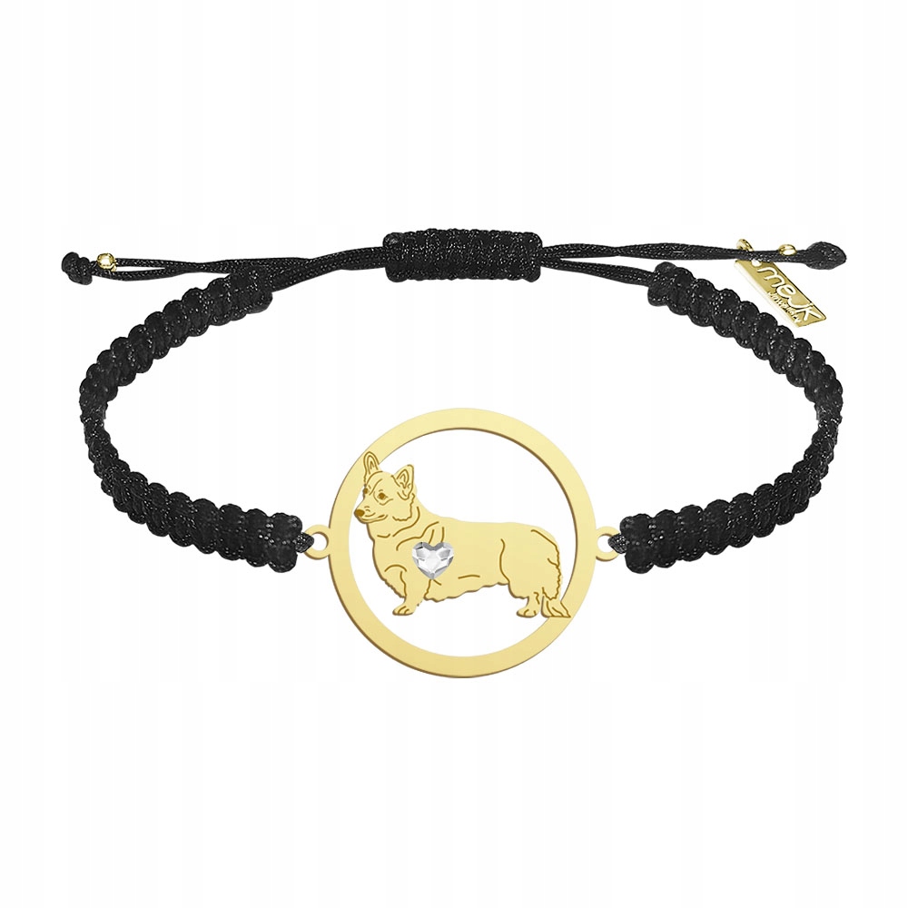 Zlatý náramek se psem Welsh Corgi Pembroke 925 Šperky Makramé Gravírování