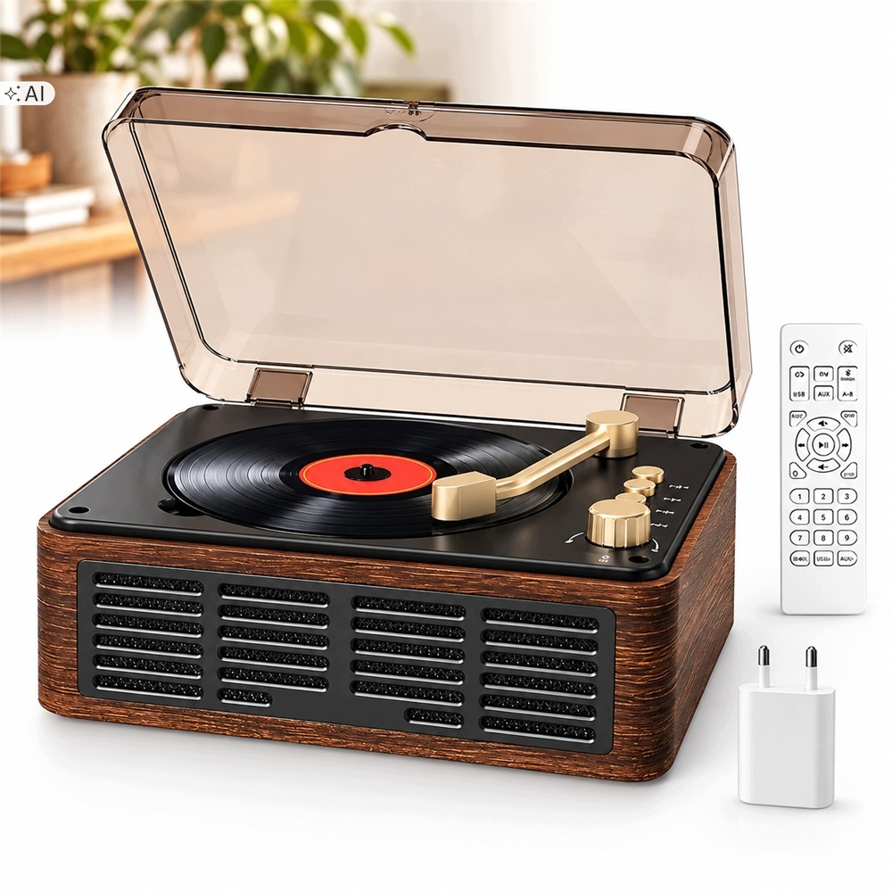 CD Přehrávač Retro Bluetooth 5.0 Fm Rádio Reproduktory Usb Aux MP3 Wma Dálkové Ovládání