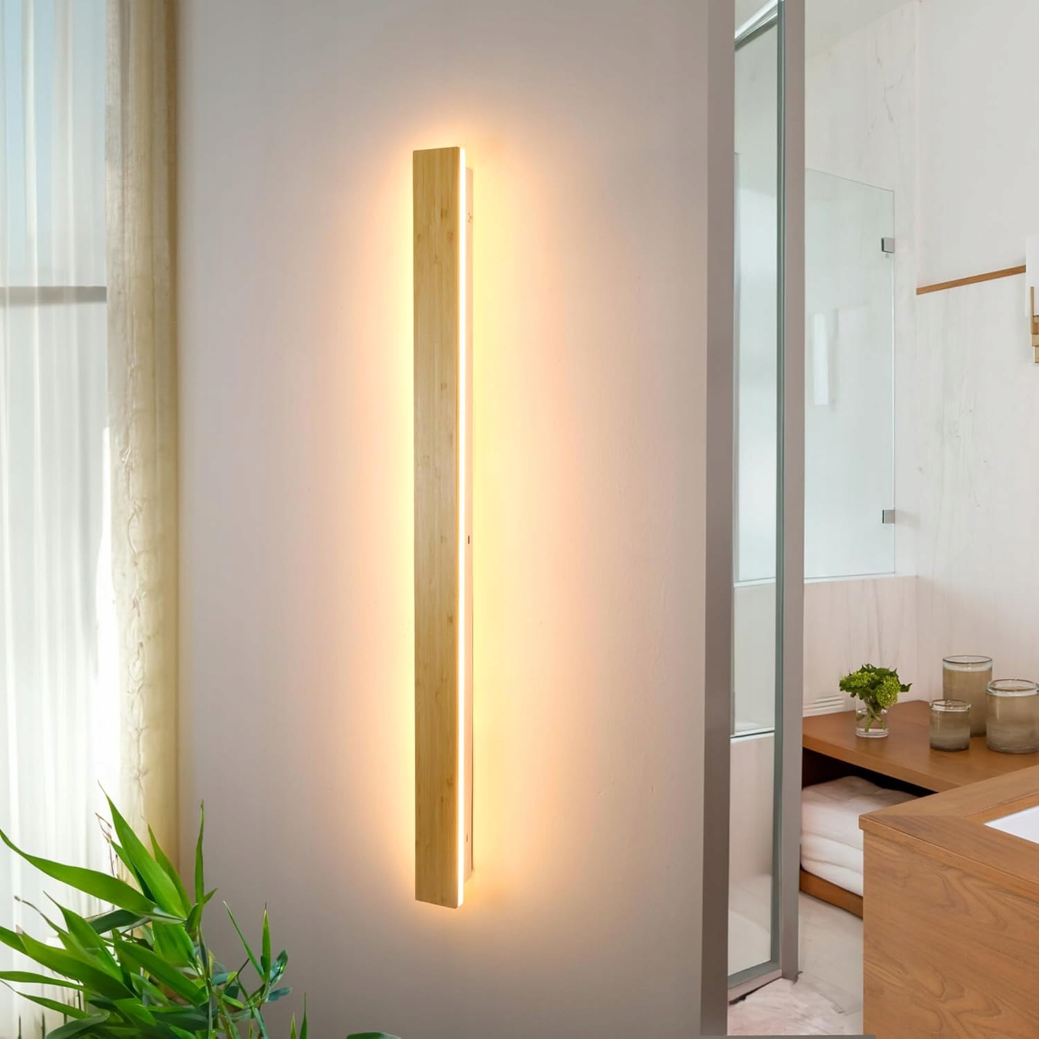 Nástenná Led lampa drevená Bambus 100 cm 31 W Aoeh teplá