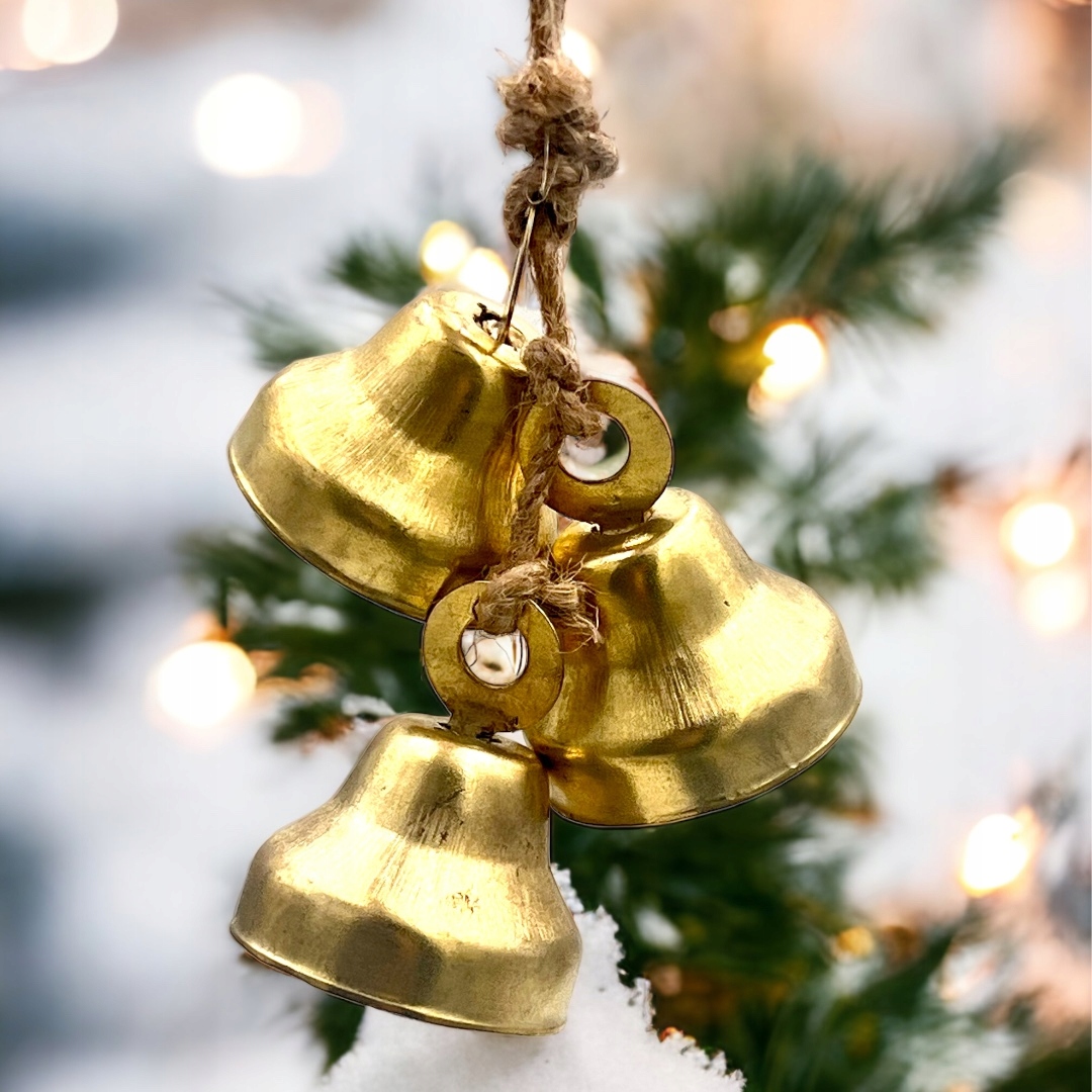DZWONEK METALOWY ZŁOTY STROIK OZDOBA DEKORACJA ŚWIĄTECZNA ZESTAW 3 SZTUK