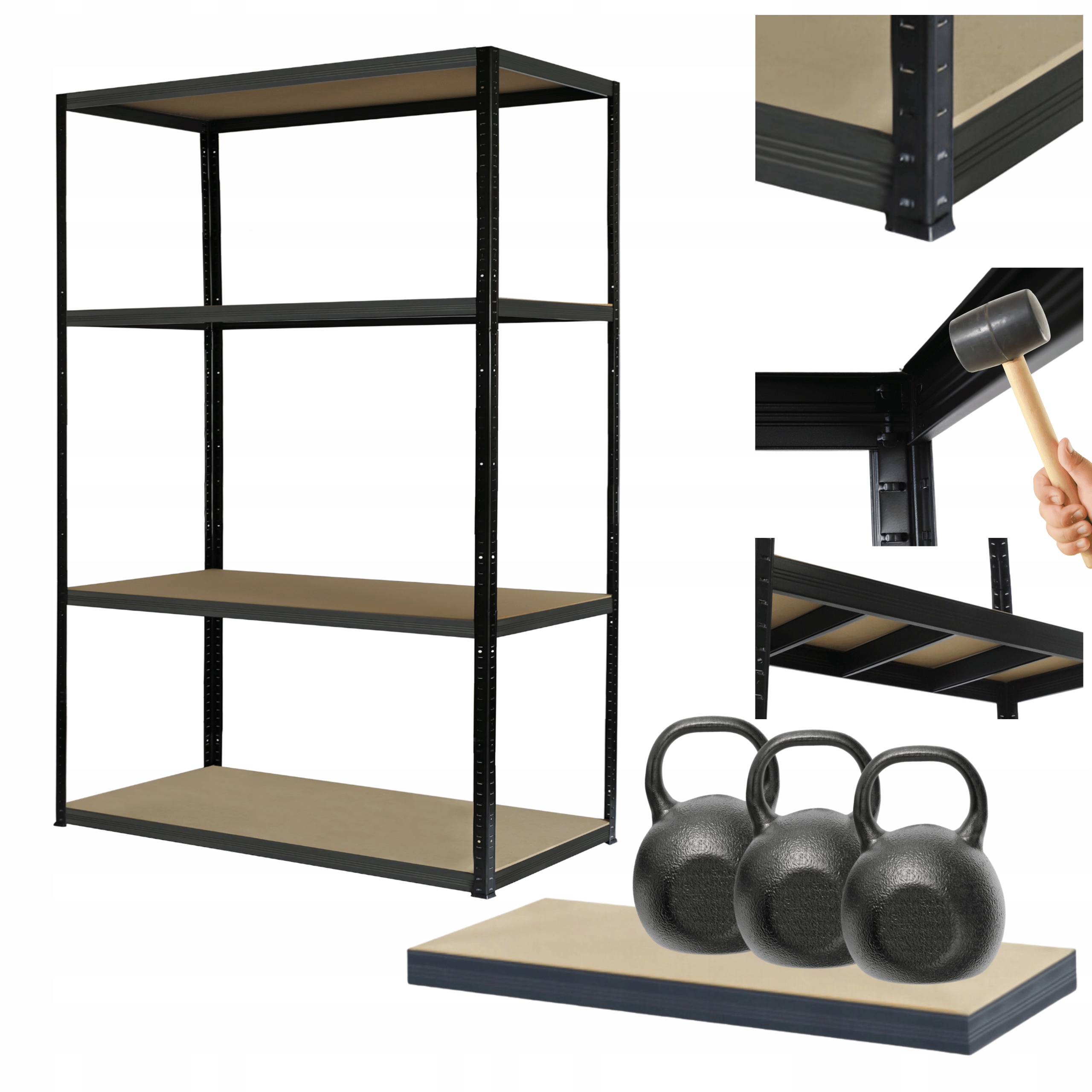 Kovový regál Black Premium garážový stojan Helios 180x90x50 cm 4Px350 kg