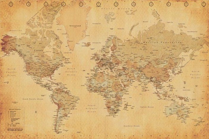 

Mapa świata w stylu vintage plakat 91,5x61 cm