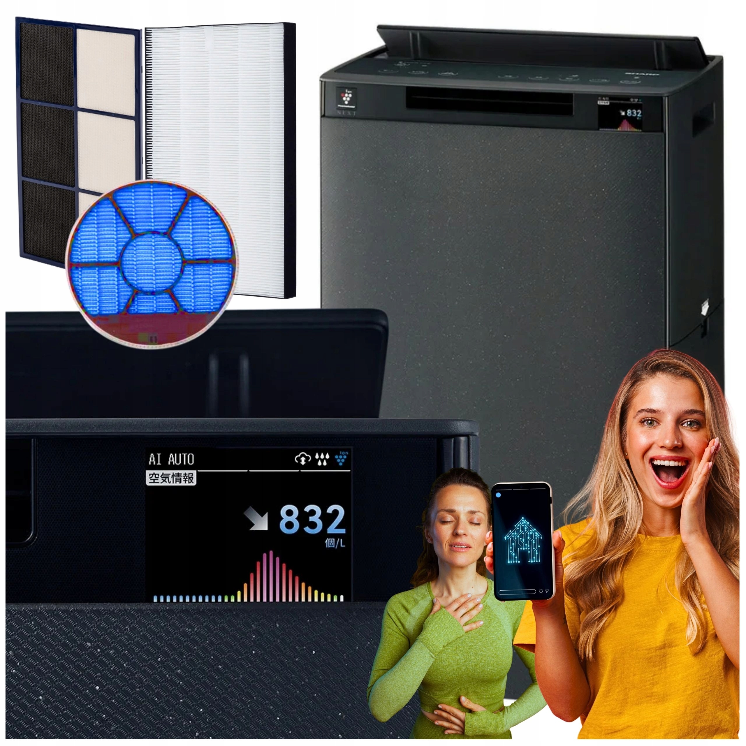 Čistička vzduchu Sharp Zvlhčovač Vzduchu Ionizátor KI-TX75EU-H App Next Ai