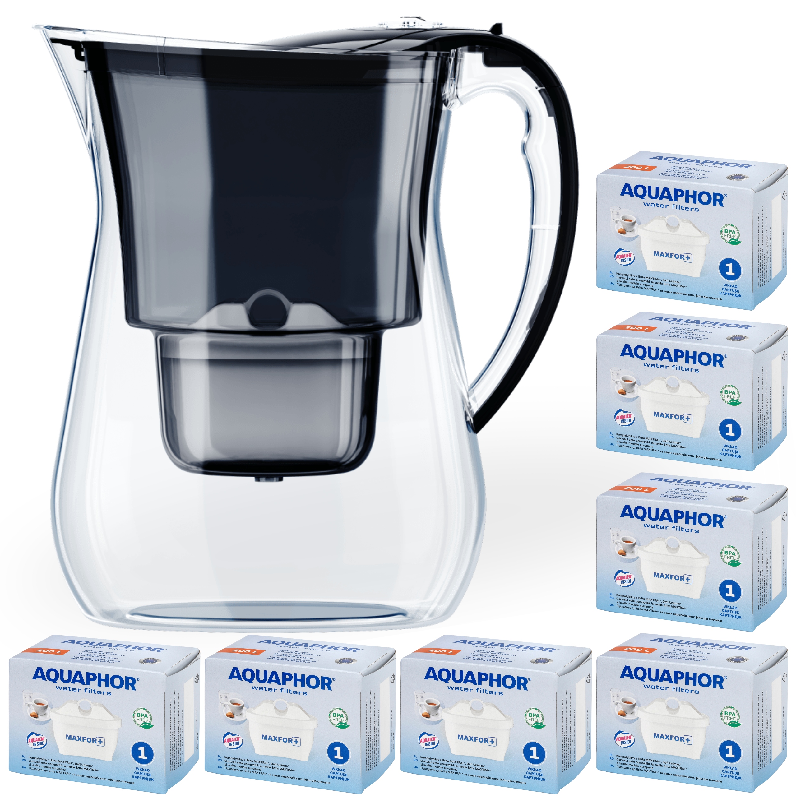 Filtrační konvice na vodu Aquaphor Lago Černá 3.8 l, 7 náplní Maxfor+