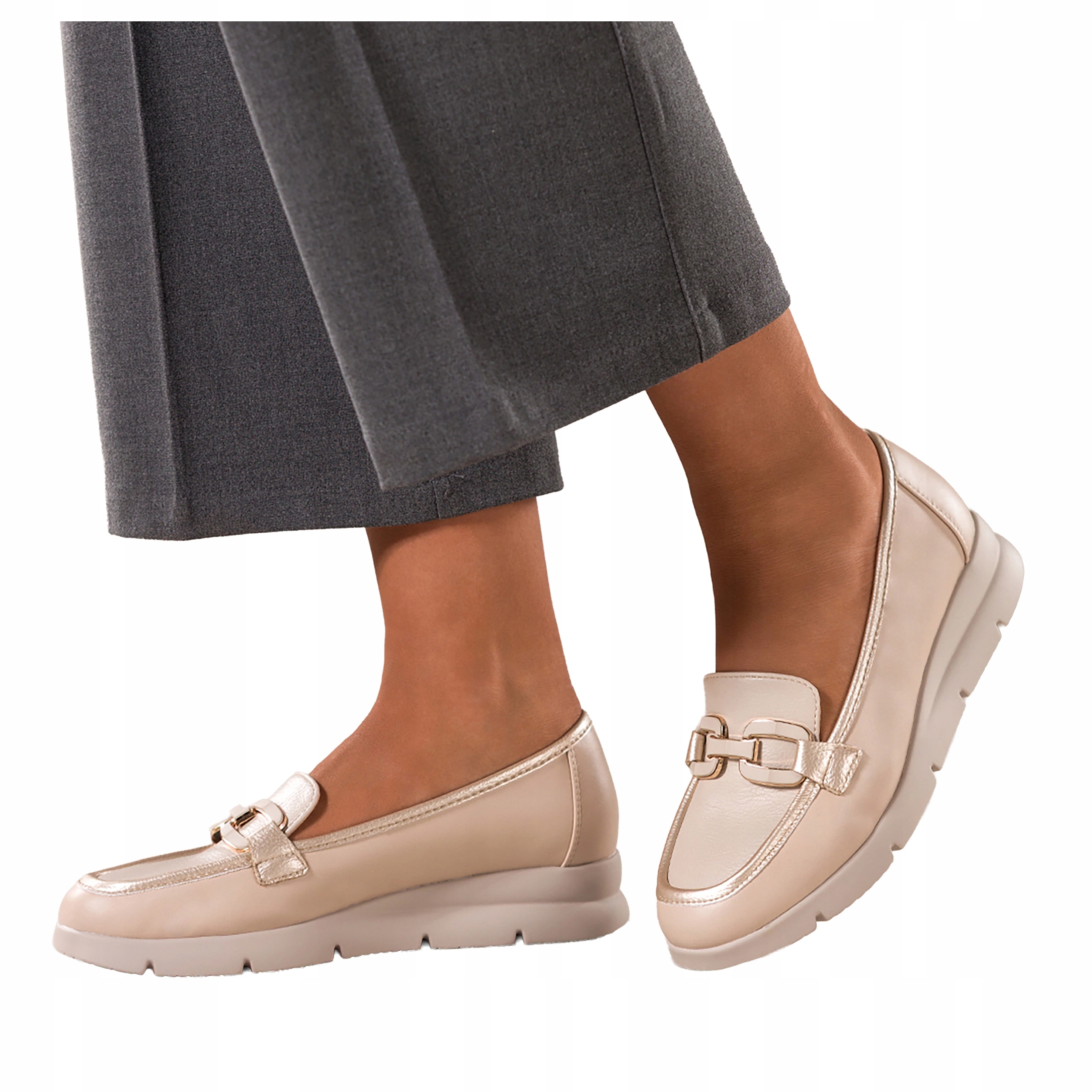 Mokasíny Béžové Dámské Béžová Ozdoba Na Platformě Zlaté Vložky vel 41