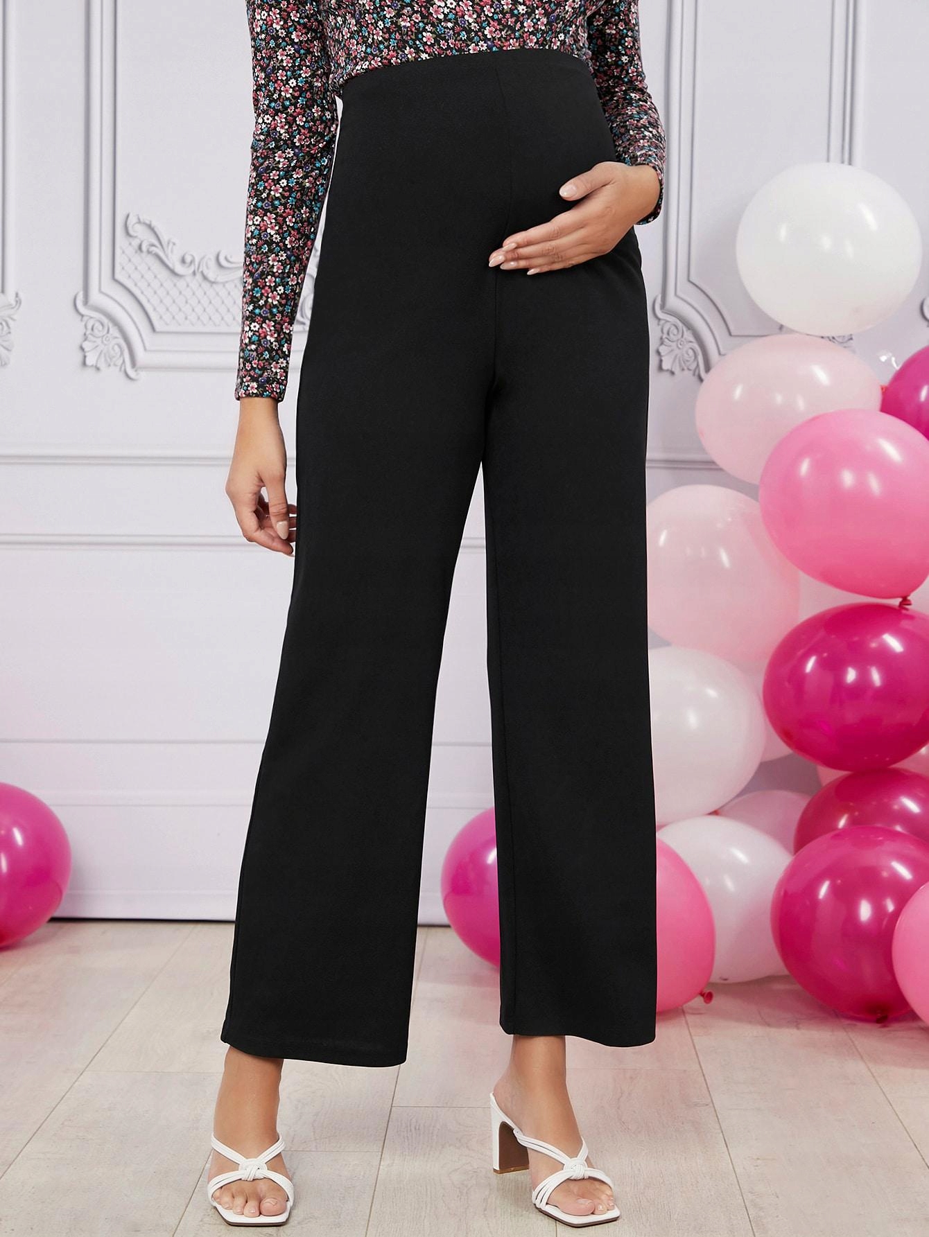 GŁADKIE KLASYCZNE SHEIN 36 CZARNE PROSTE SPODNIE CIĄŻOWE Wzór dominujący bez wzoru