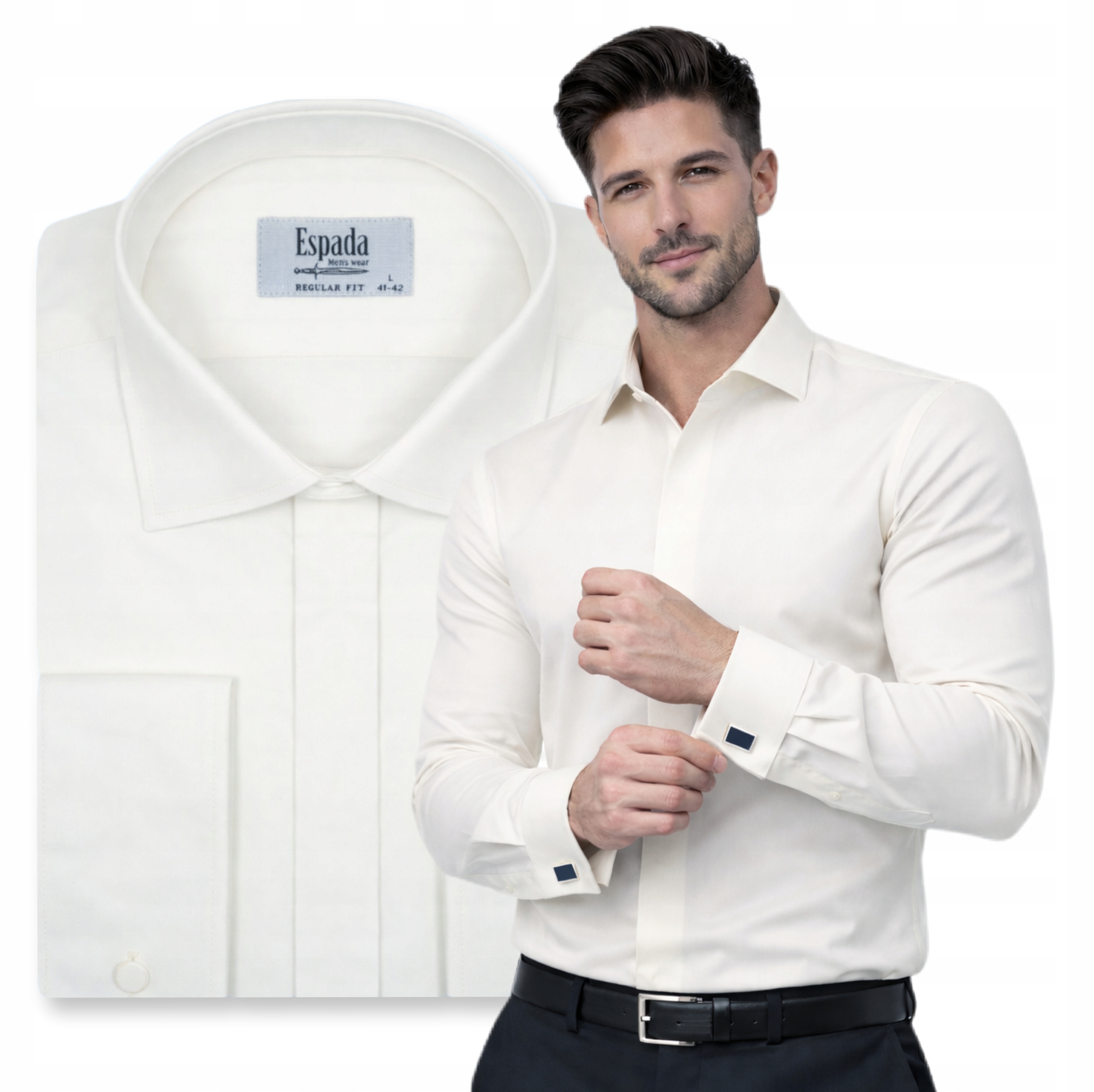 Pánská košile Ecru Béžová Regular na sponu Bavlna Elegantní vel. M