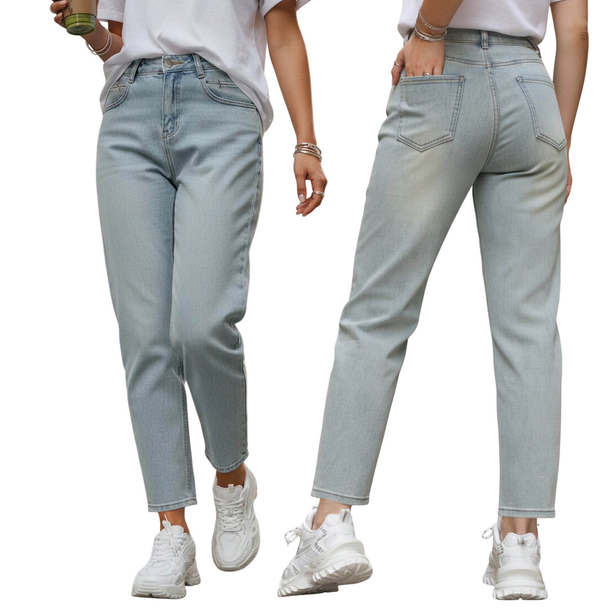 Spodnie damskie mom fit jasnoniebieskie z wysokim stanem UY2858 L