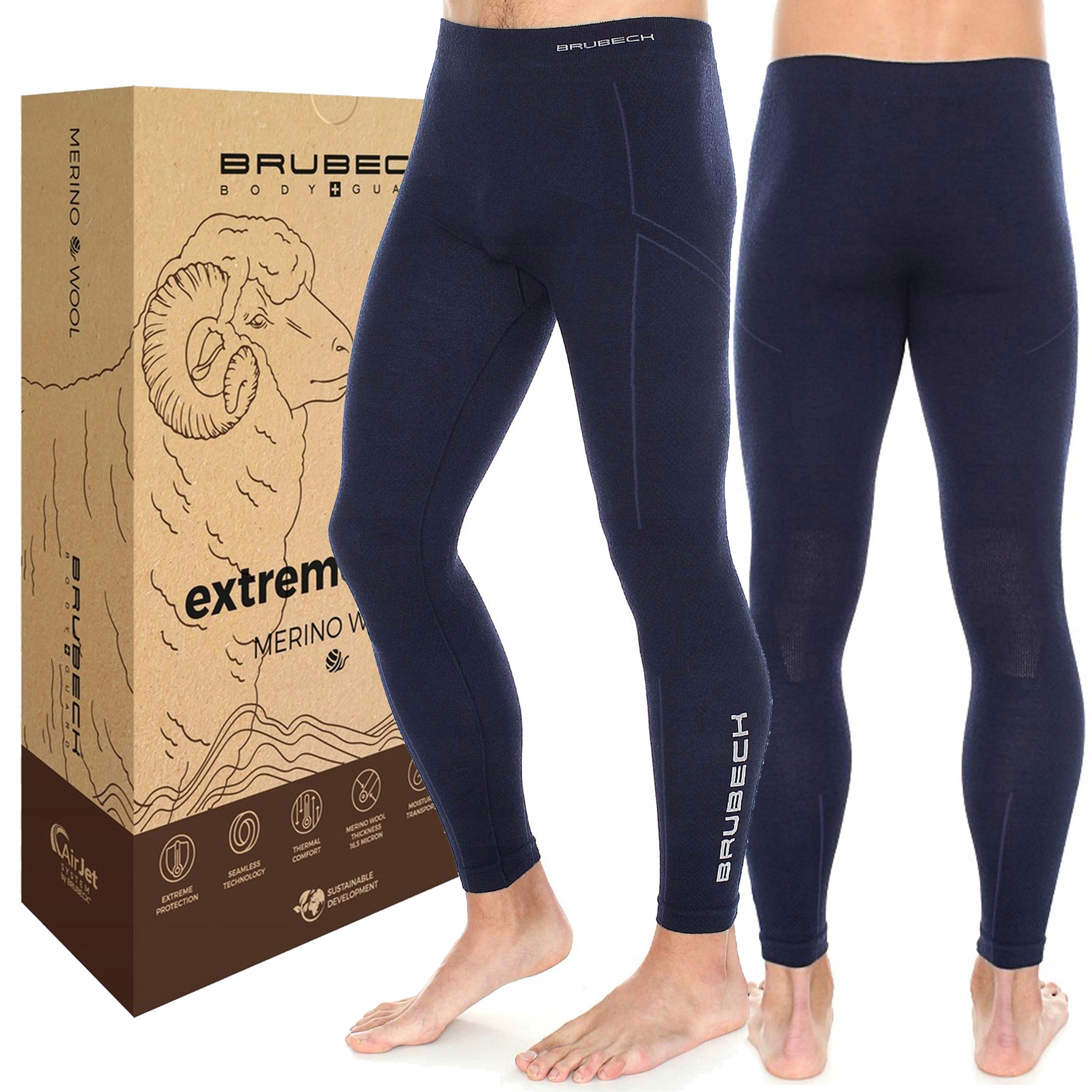 Męskie Spodnie Termoaktywne Brubeck LE11120 Extreme Merino Wool gran L