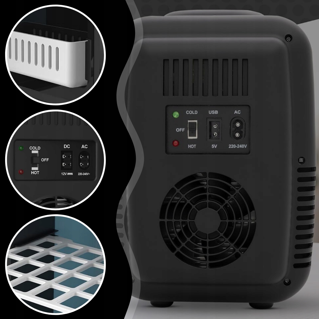 LODÓWKA TURYSTYCZNA PRZENOŚNA 12V 2w1 4L 220-240V DO SAMOCHODU DO DOMU Kolor czarny