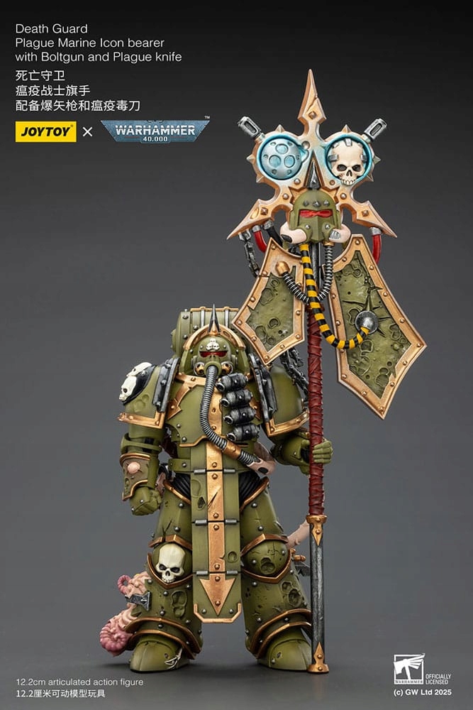Warhammer 40,000 Figurka Death Guard Plague Marine s ikonou, bolterem a nože