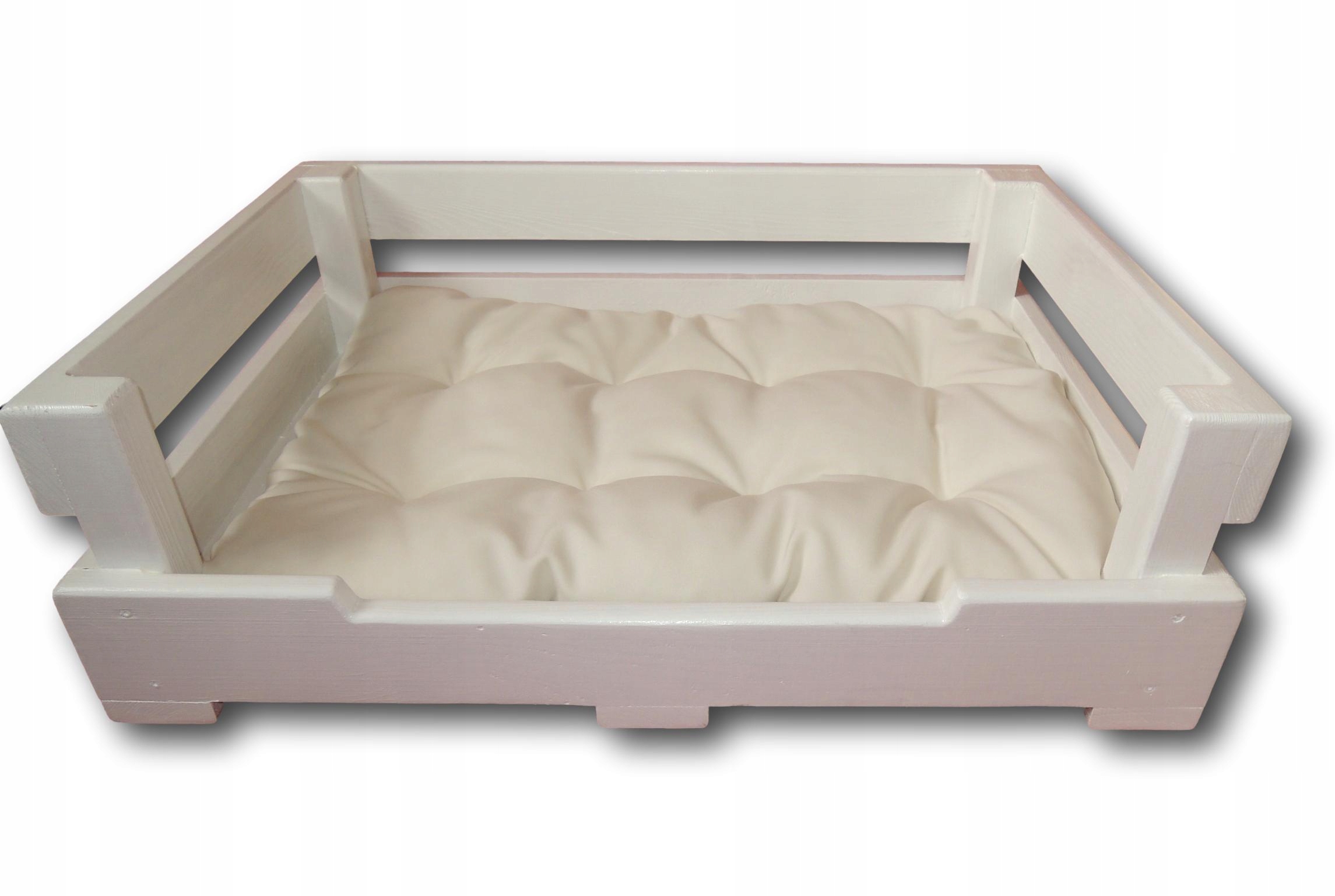 Białe Legowisko drewniane z Posłaniem leżak dla psa kota poducha