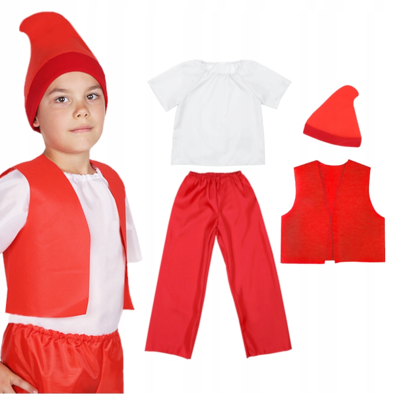 STRÓJ KRASNAL ELF SKRZAT CZAPKA CZERWONY 116-128