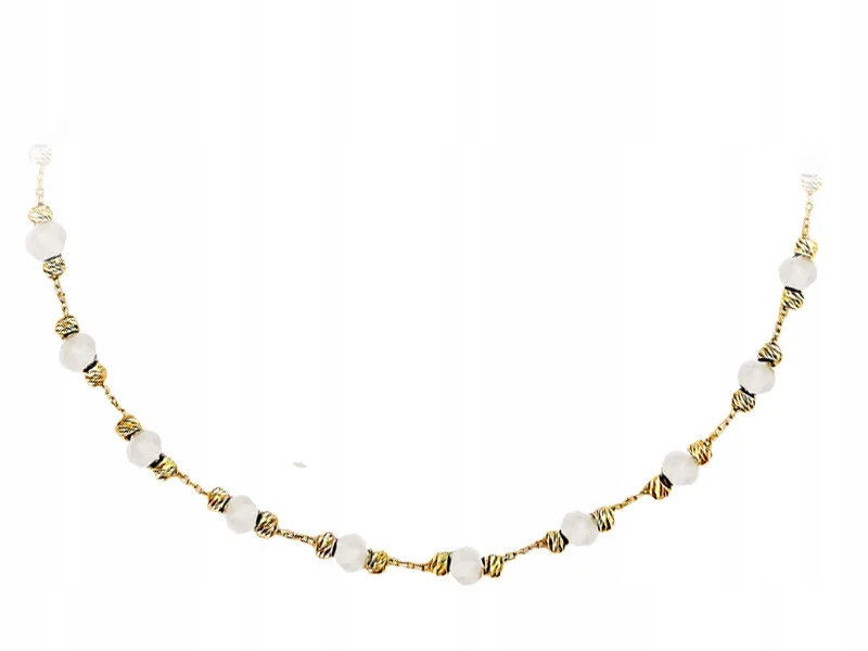 Zlatý náhrdelník 585 s diamantovými kuličkami a bílými kamínky, módní