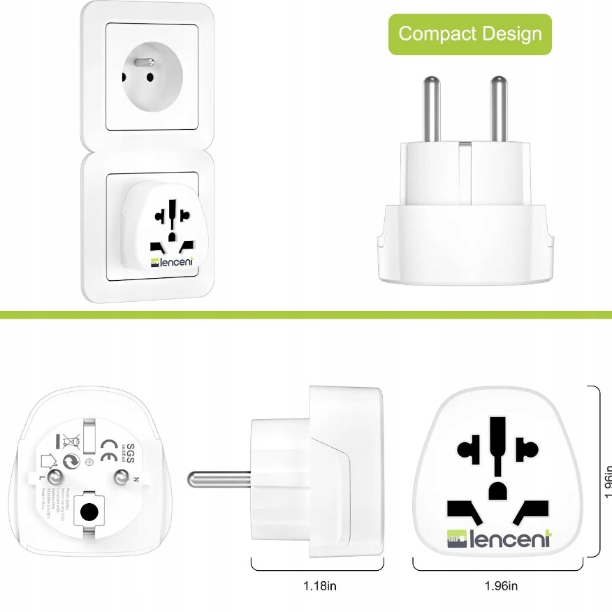 Lencent 830EU Adapter wtyczka typu E / F przejściówka turystyczna Marka LENCENT