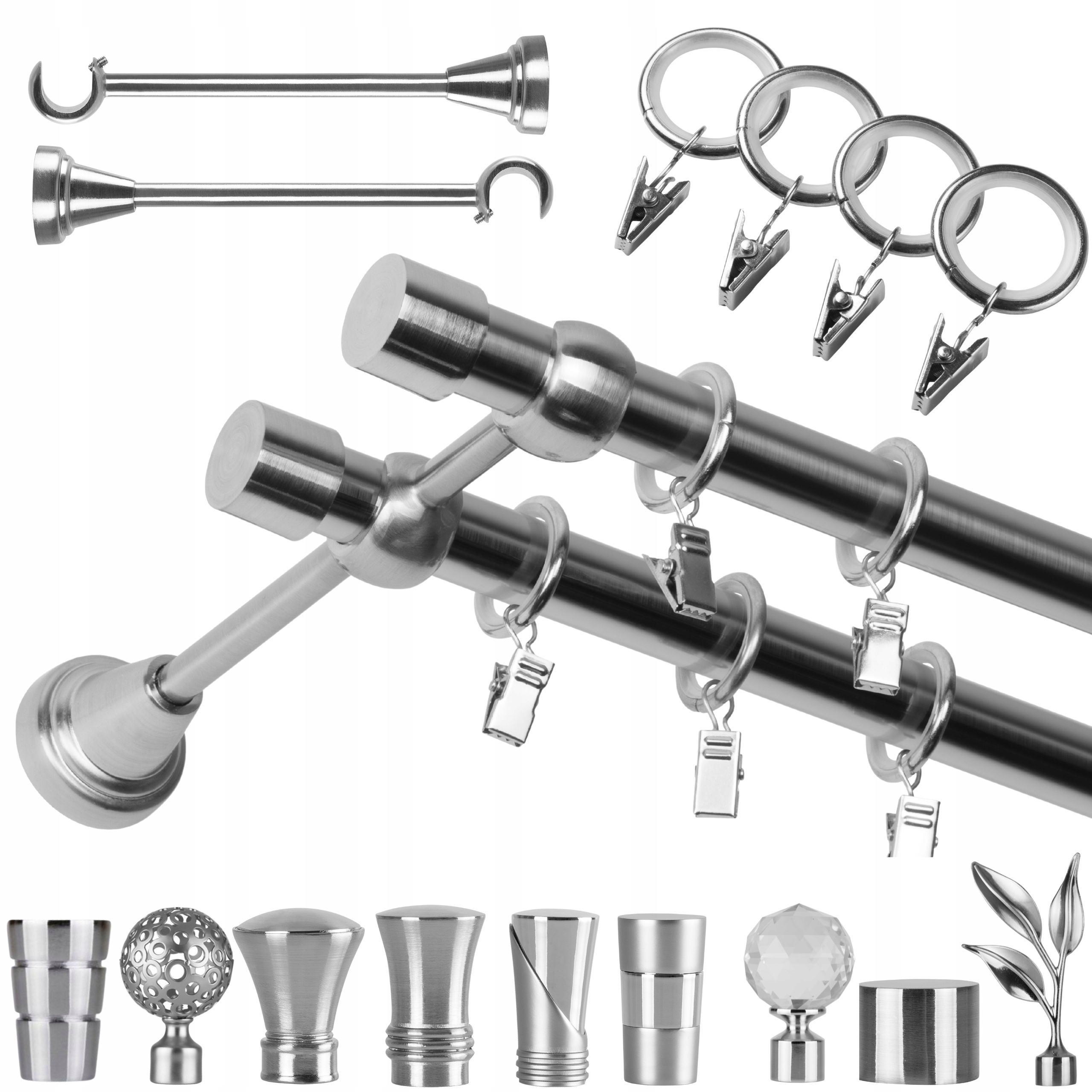 Garnýž Dvojitá Kovový 160 CM 19 MM S Žabkami A Různé Barvy Zakončení