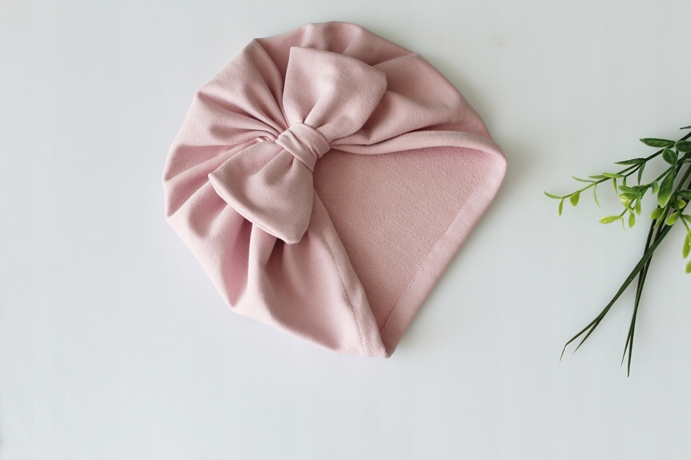 Czapka turban brudny róż kokarda dresowy 48-50 Marka Kokolada