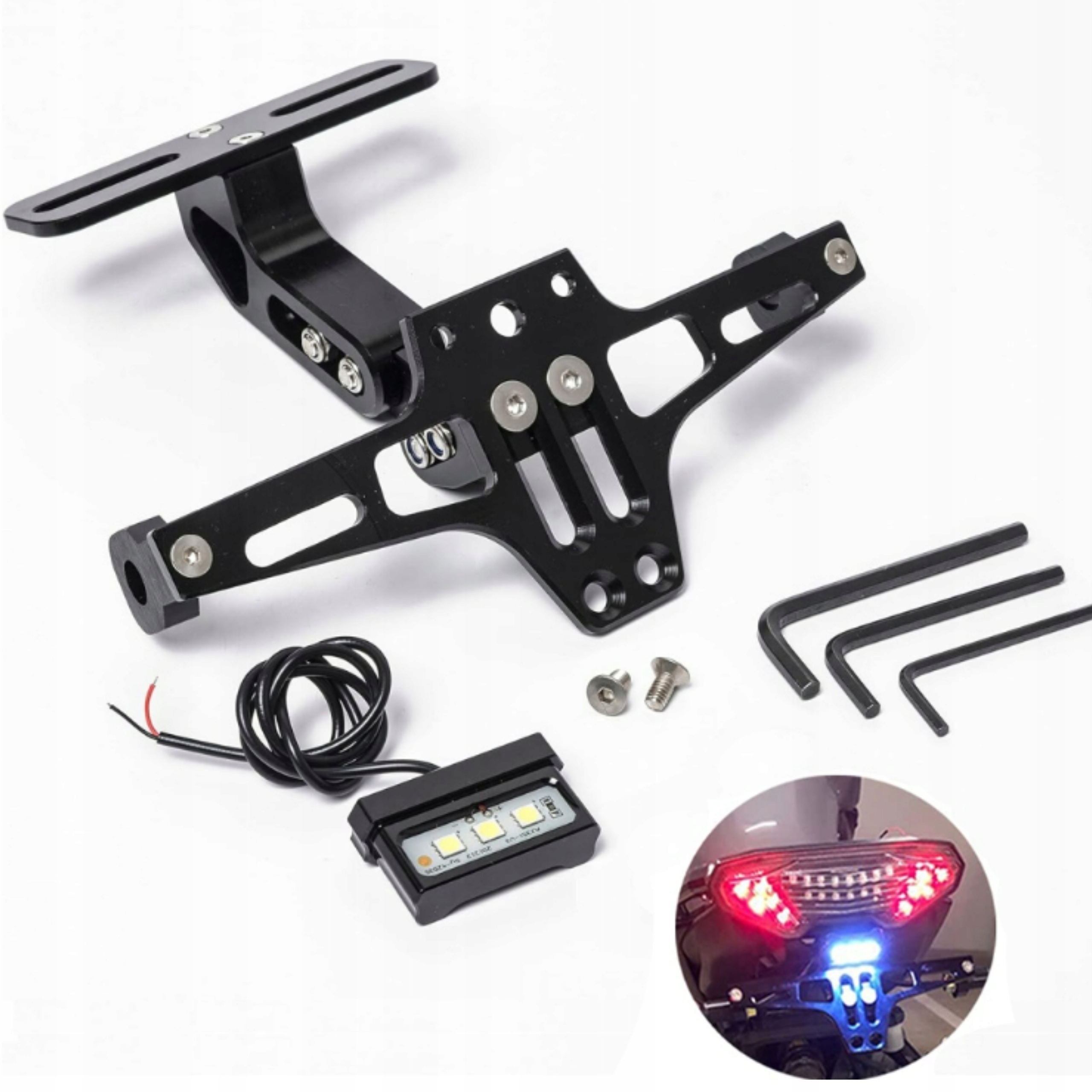 Motocykl Univerzální Držák Spz Černý Led světlo