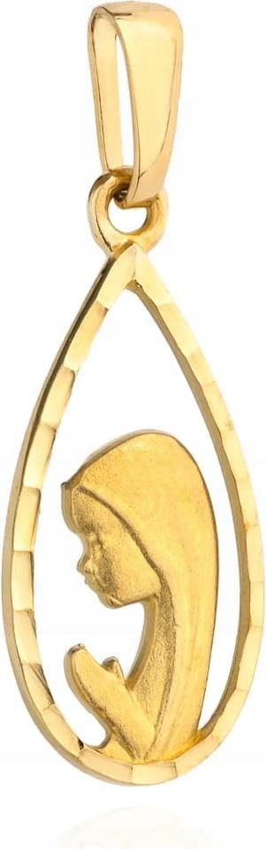 Zlatý jemný medailonek 585 Matka Boží modlící saténová ve zlaté kapce 14K