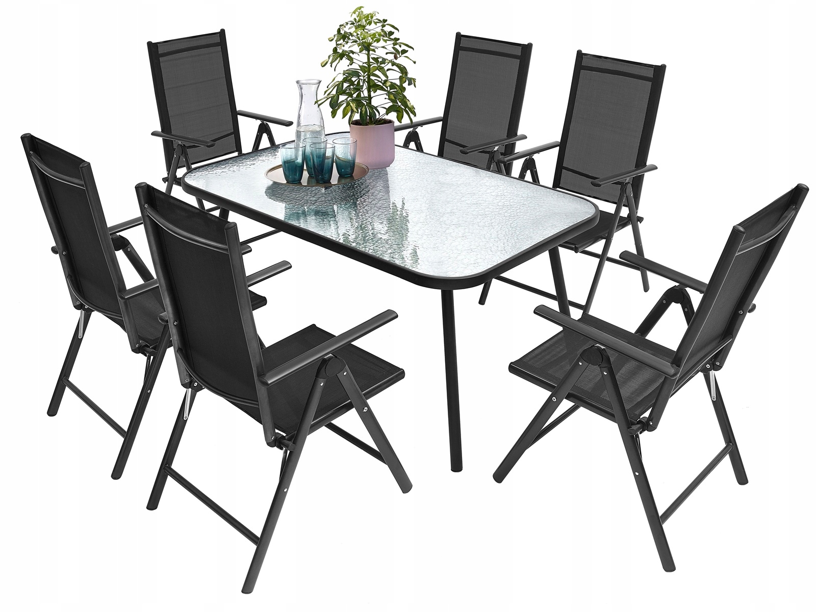 MEBLE OGRODOWE ZESTAW STÓŁ 6+1 NA TARAS BALKON Kolor czarny