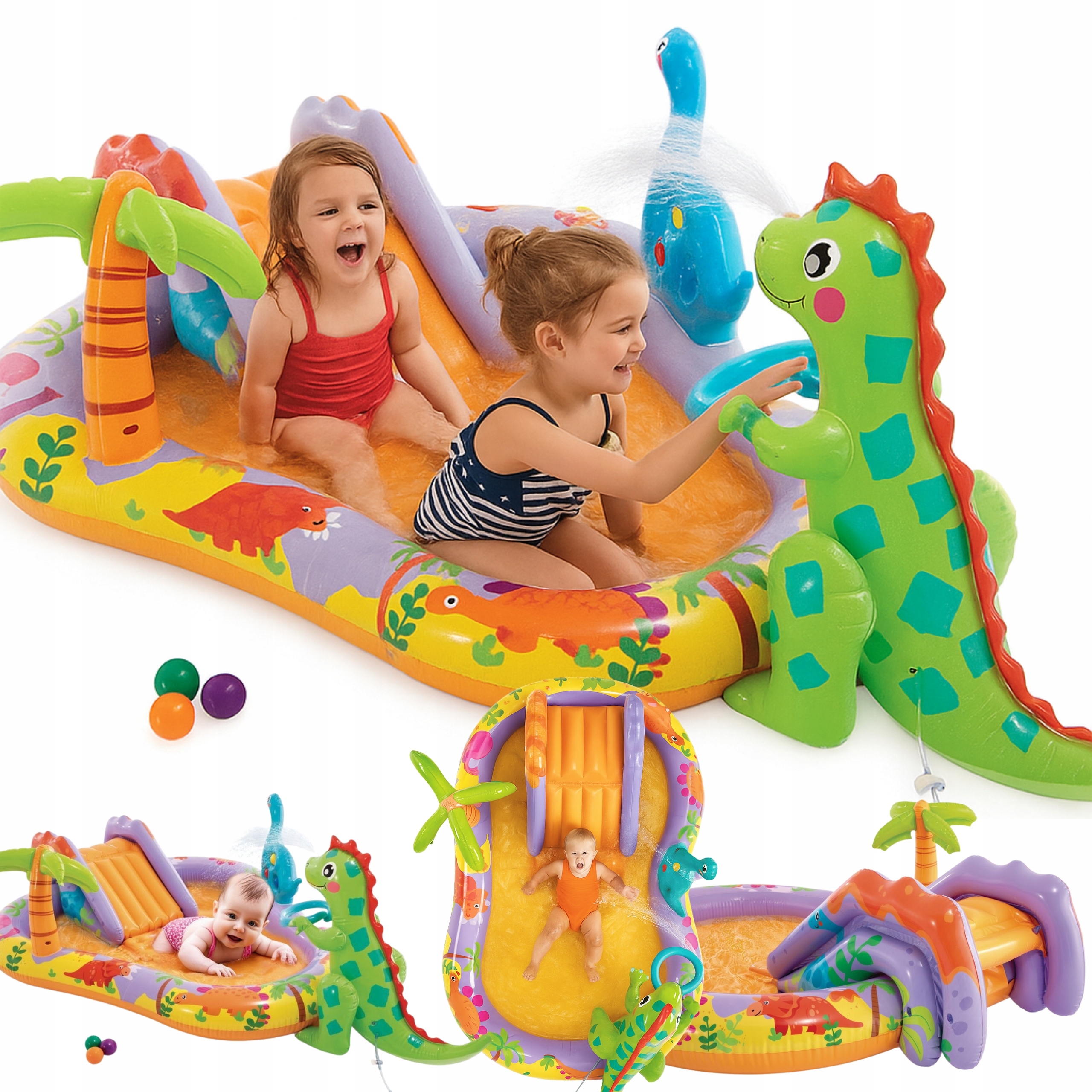 Basen Dmuchany Dinozaur Dla Dzieci Plac Zabaw Zjeżdżalnia Intex