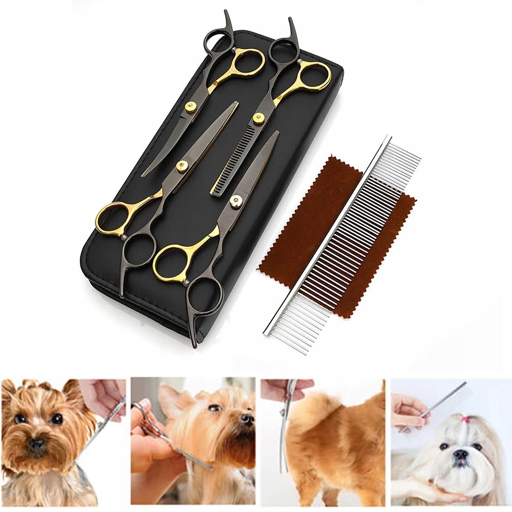 Levně Sada Na Stříhání Psa Groomerské Nůžky Hřeben Kov Psí Kadeřník