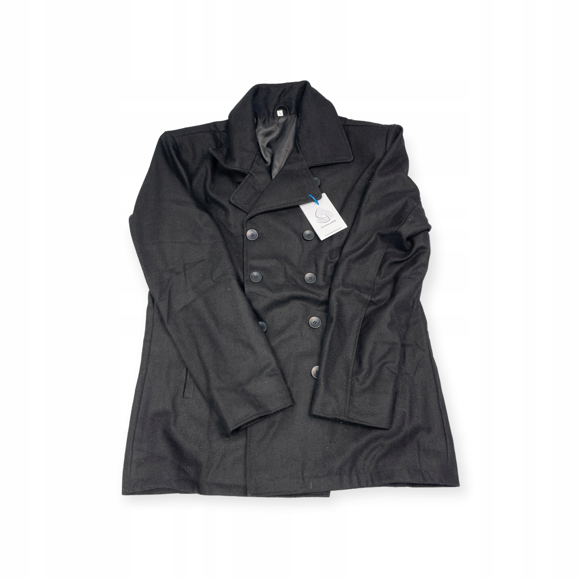 Černý elegantní pánský vlněný kabát L