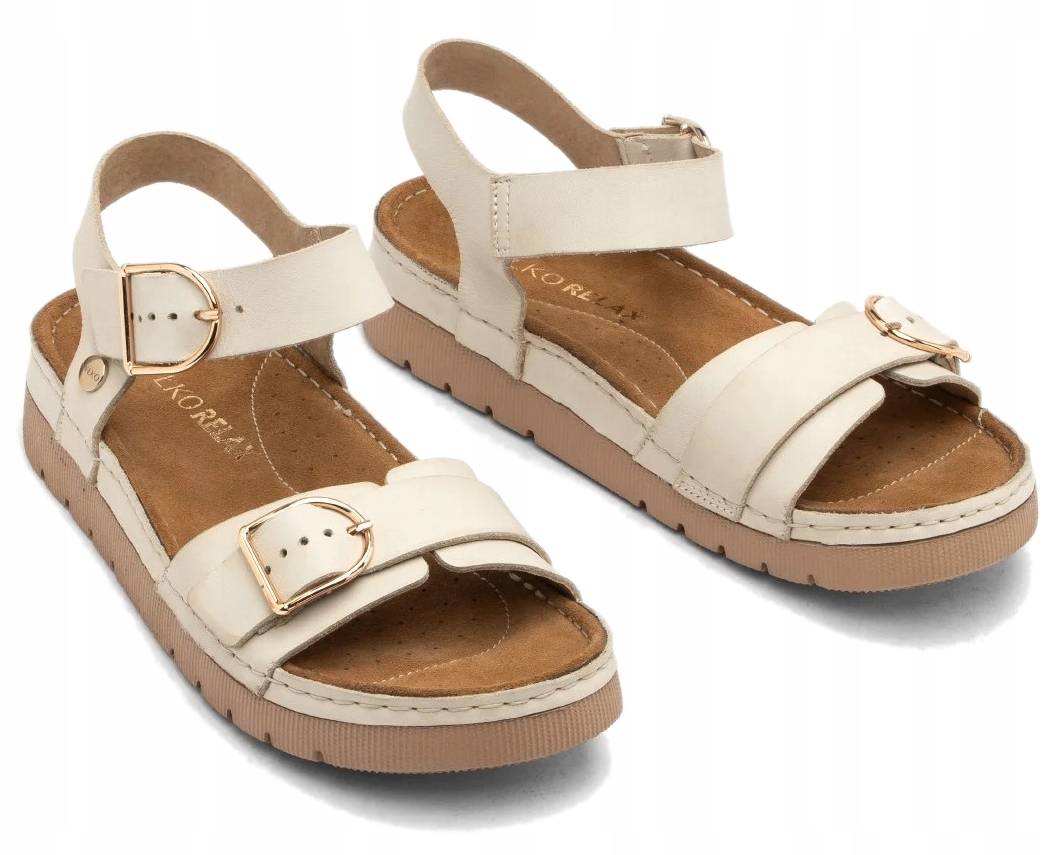 Ryłko krémové dámské kožené sandály na nízké platformě 36