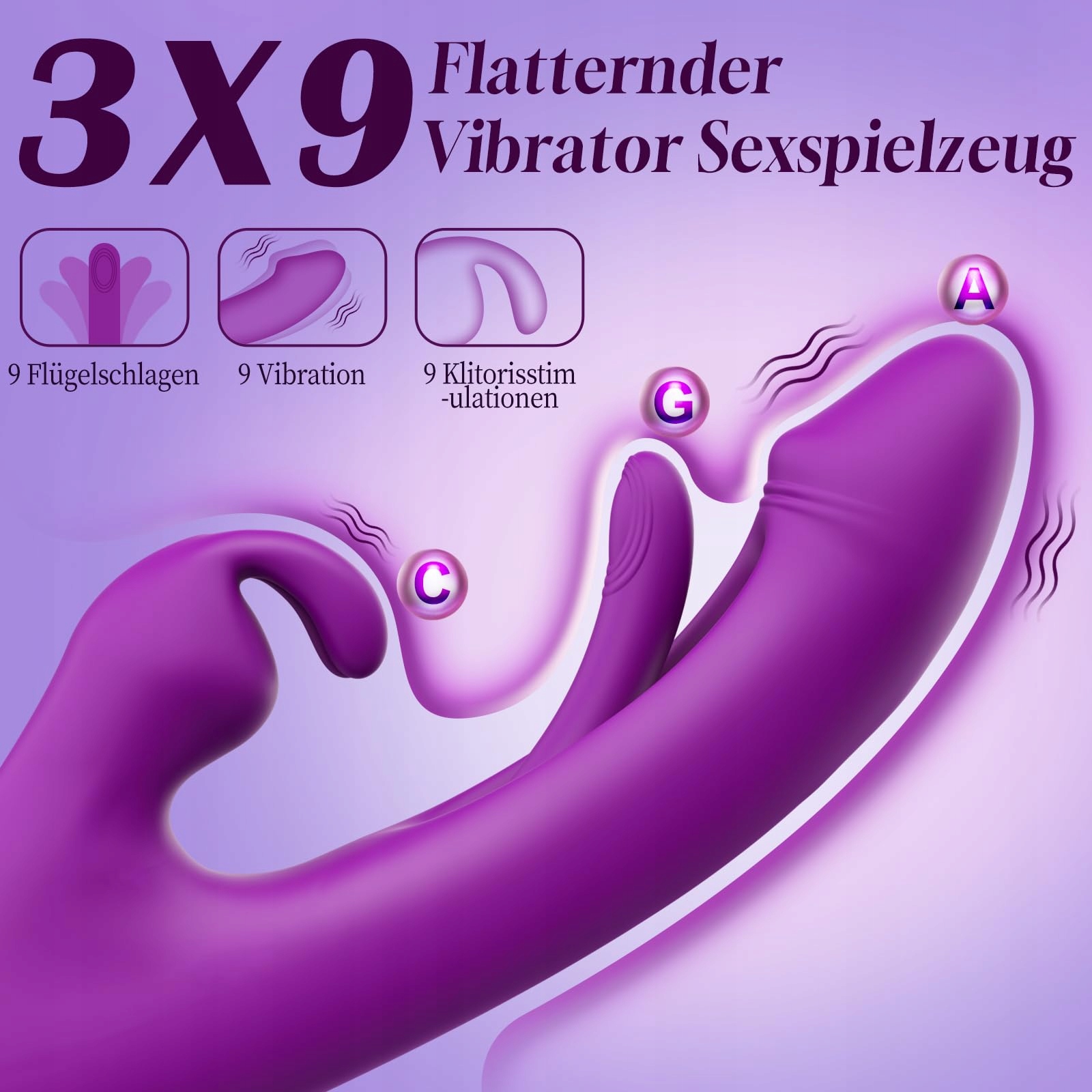 RABBIT VIBRATOR Dildo 3w1 Stymulator G Punkt 9 Trybów Wibracji i Lizać — miniatura 2