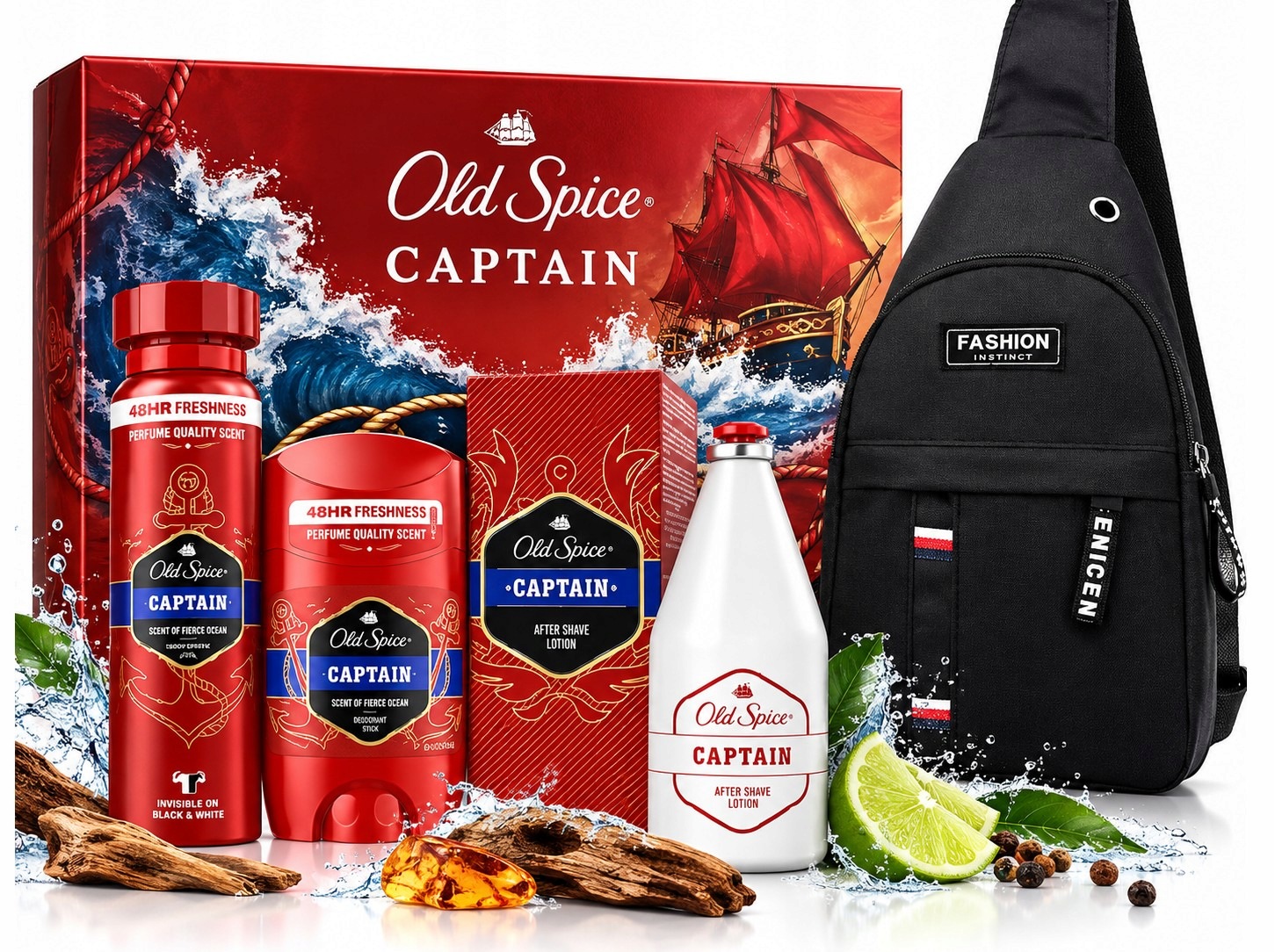 Zestaw kosmetyków Old Spice Captain z nerką do ciała, twarzy i włosów