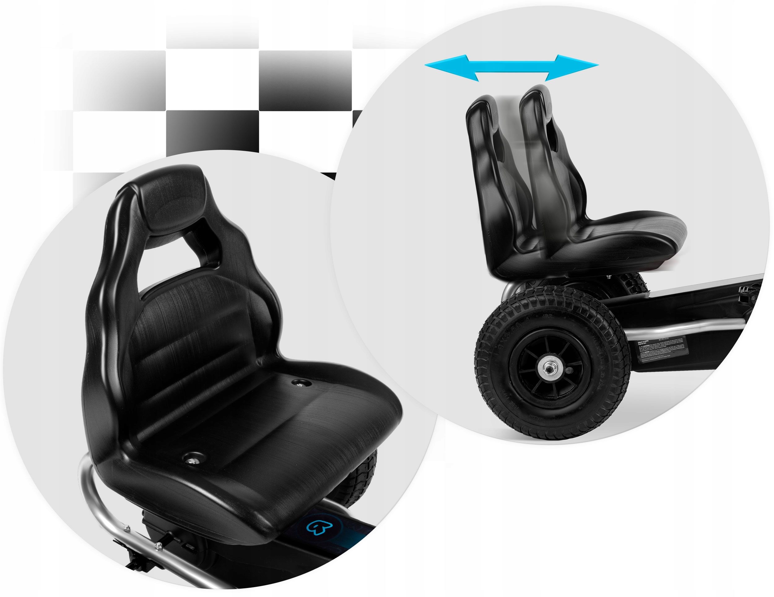 GOKART NA PEDAŁY DLA DZIECI POMPOWANE KOŁA SOLIDNY Szerokość pojazdu 46 cm