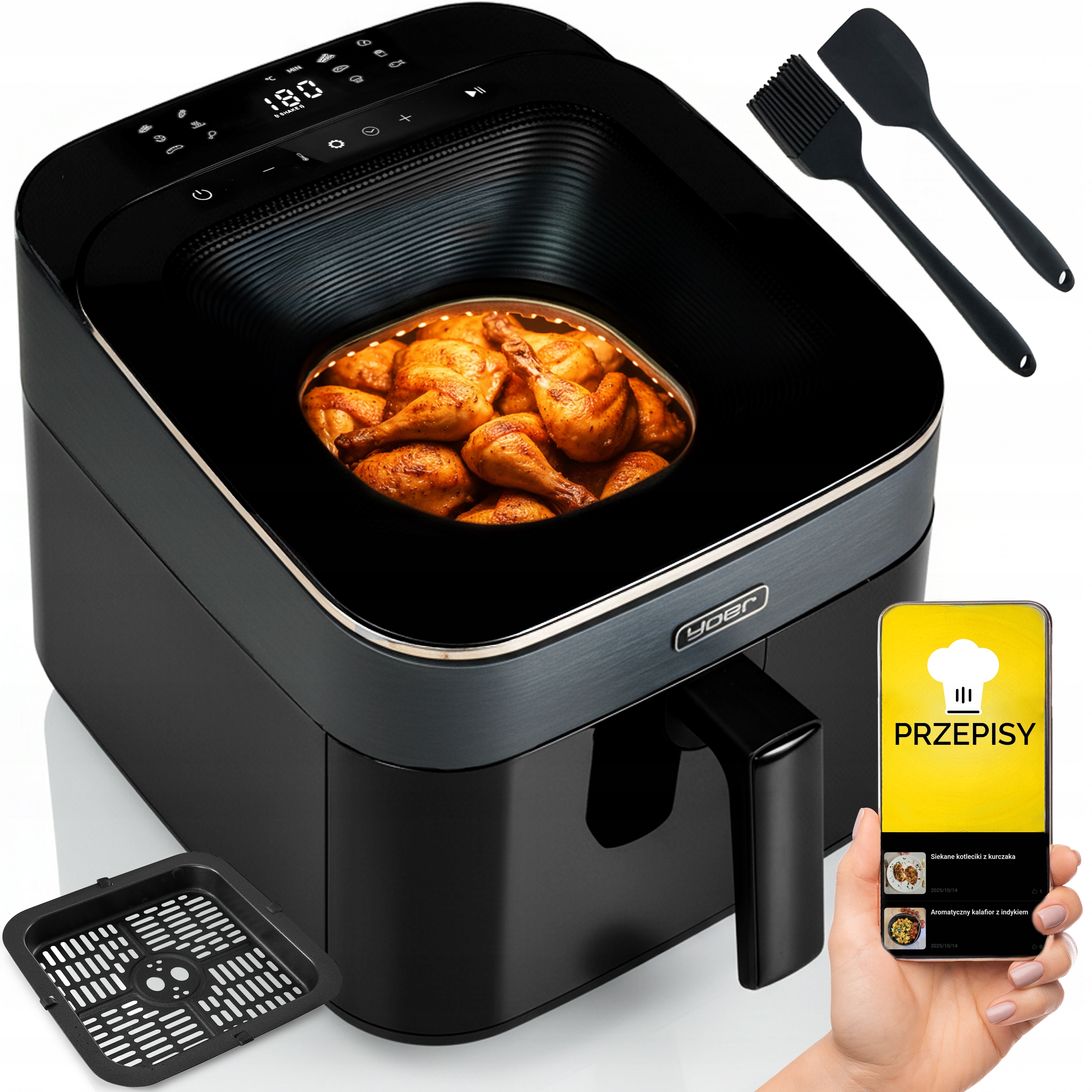 Frytkownica Beztłuszczowa Yoer Air Fryer 6,5L 1700W 12 Programów Okno