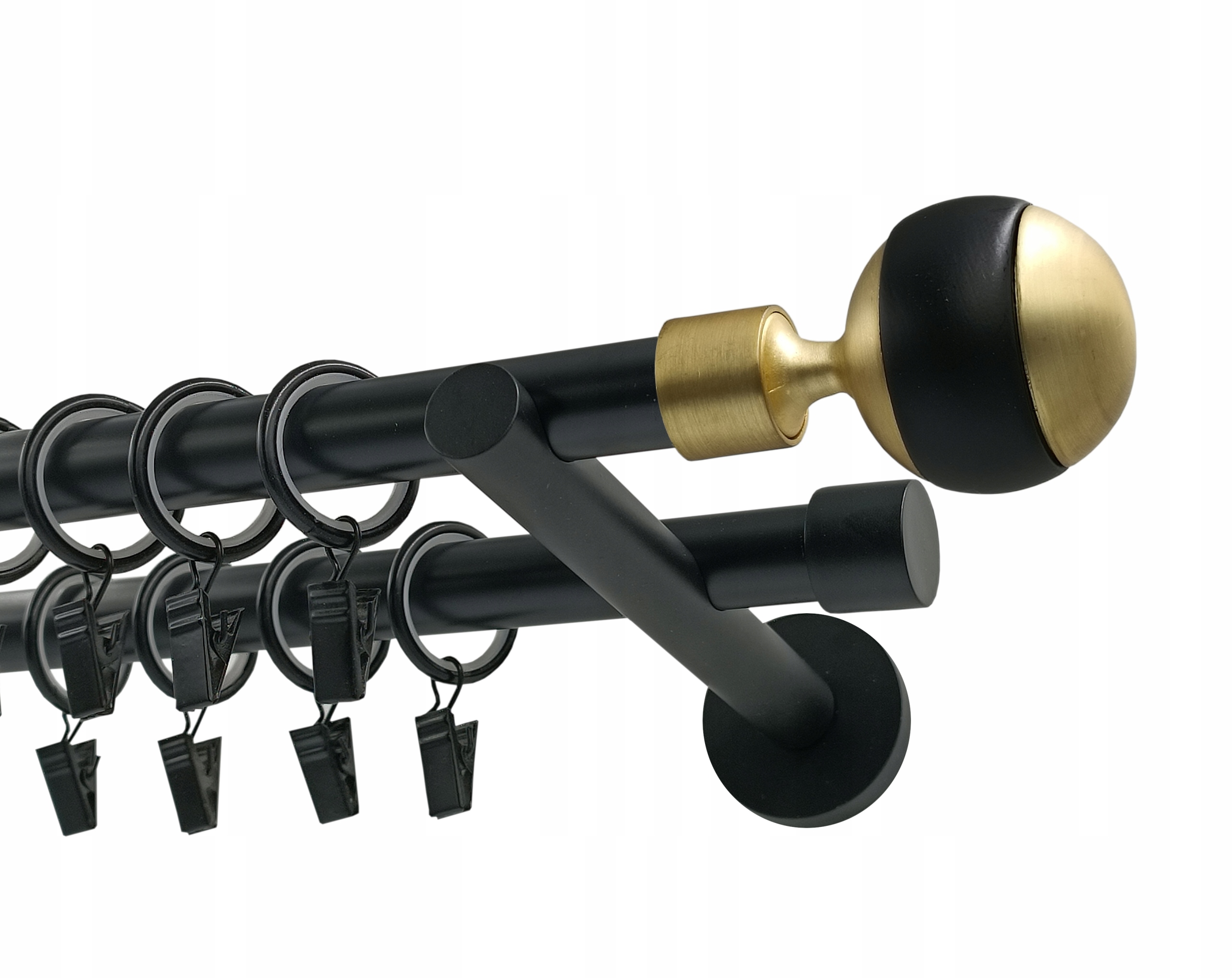 Garnýž dvojitá Kovová 19+19 mm Kula Black&gold 180 cm