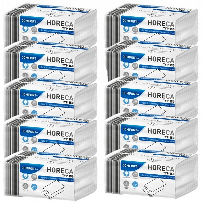 10x Ręcznik Papierowy Składany Celuloza 150 Listków Biały 2 Warstwowy Zz
