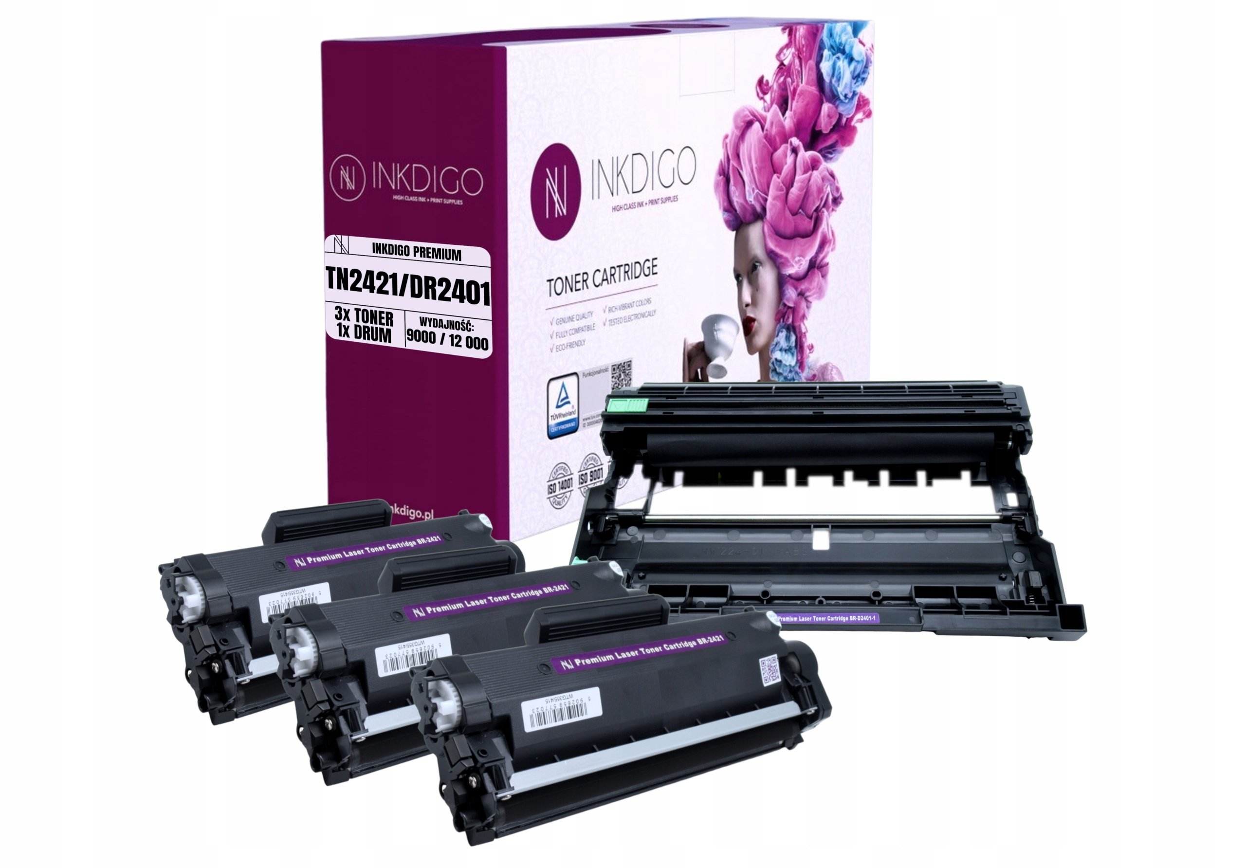3x TONER TN-2421 + BĘBEN DR-2401 - ZESTAW ZAMIENNIKÓW do DRUKARKI BROTHER Kolor czarny (black) zestaw